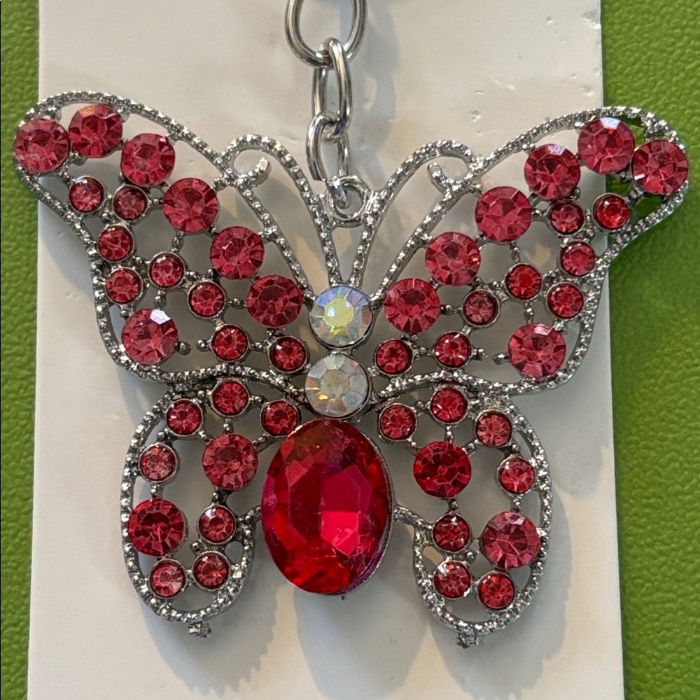 Pink & Silver Crystal Butterfly Keychain - Picture 2 of 2